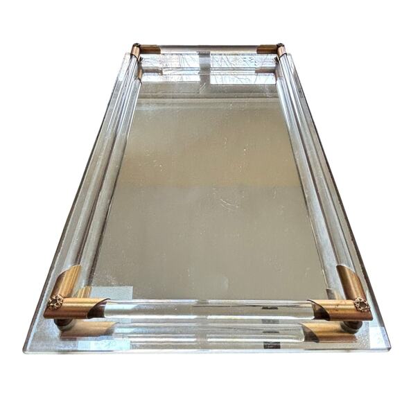 Vintage mirror vanity tray lucite rod gallery gold hardware mid century modern - Picture 3 of 9